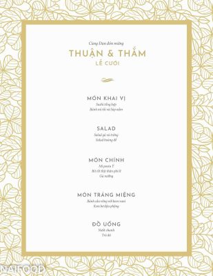 Vàng & Trắng Thanh lịch Tán lá Đám cưới Thực đơn