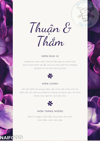 mấu menu thực đơn đám cưới 