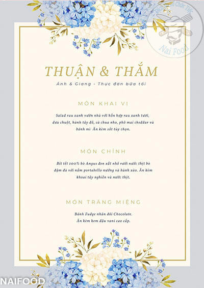 menu tiệc cưới để bàn đám cưới