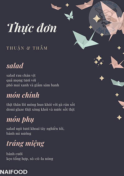 mẫu thực đơn tiệc cưới để bàn hót