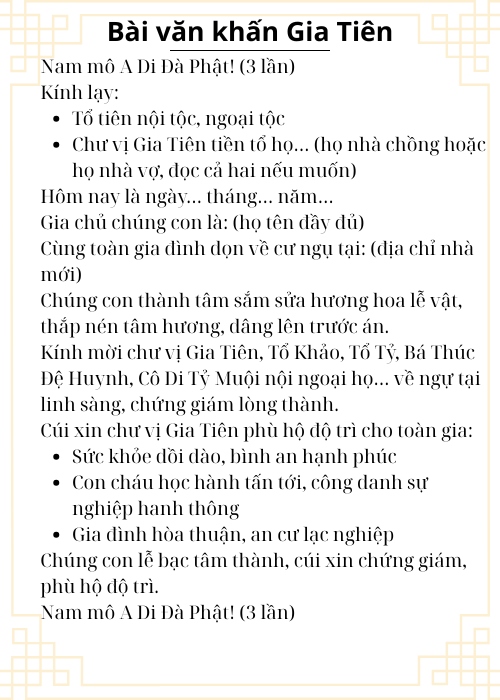Bài văn khấn Gia Tiên Bài văn khấn Gia Tiên