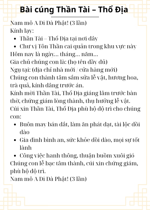 Bài cúng Thần Tài – Thổ Địa Bài cúng Thần Tài – Thổ Địa