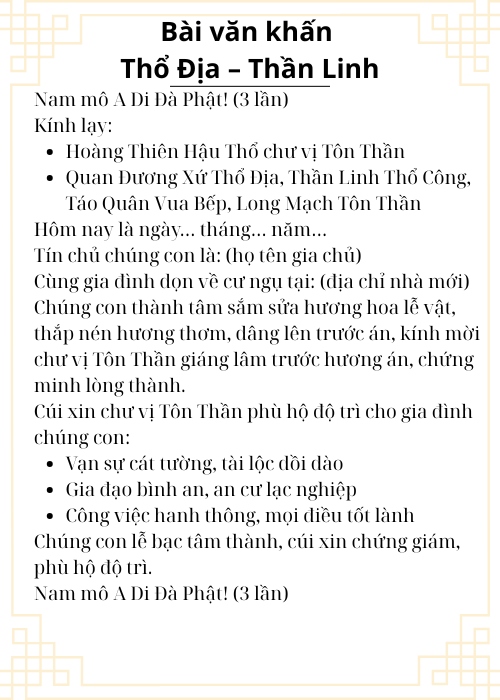 Bài văn khấn Thổ Địa – Thần Linh Bài văn khấn Thổ Địa – Thần Linh