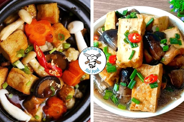 Đậu hủ kho nấm chay.