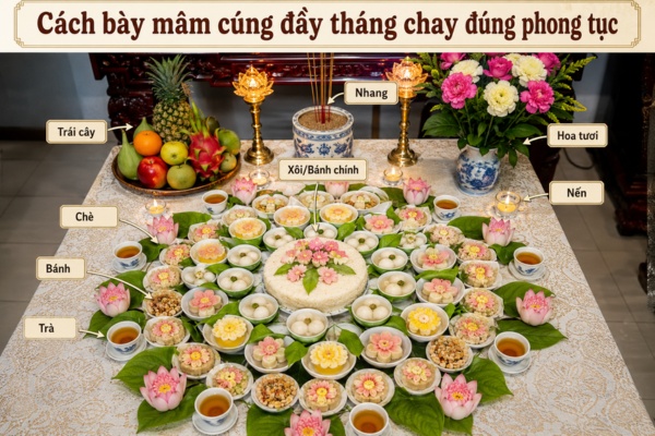 Cách bày mâm cúng đầy tháng chay đúng phong tục