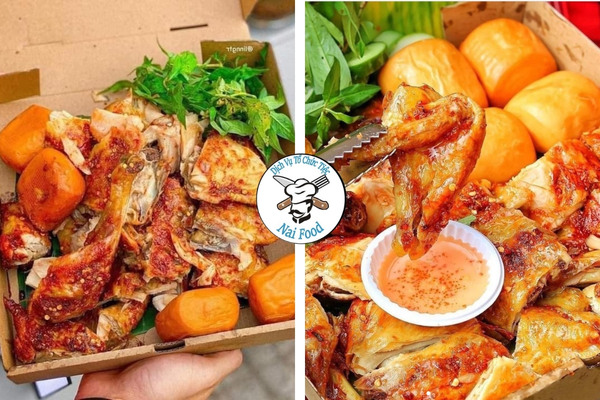 Gà quay chảo mật ong + bánh bao.