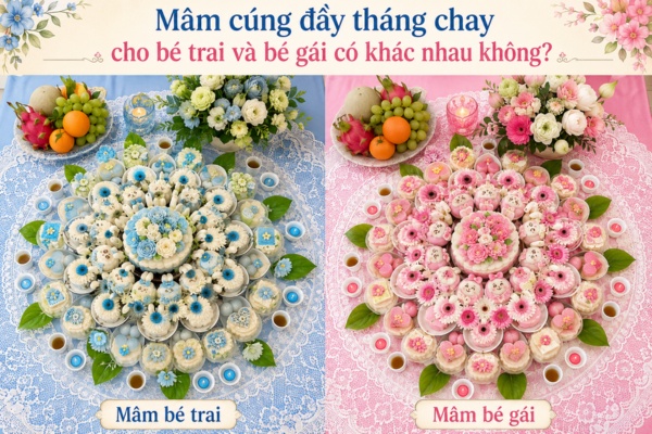 So sánh mâm cúng chay bé trai và bé gái