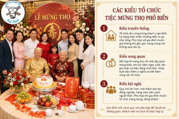 Các kiểu tổ chức tiệc mừng thọ phổ biến.