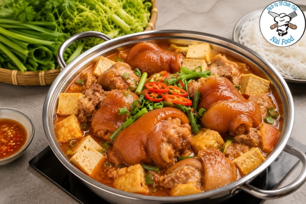 lẩu giò heo nấu chao đỏ.