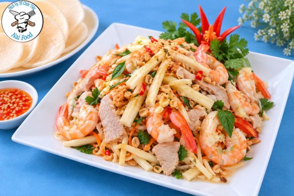 Gỏi bồn bồn tôm thịt.
