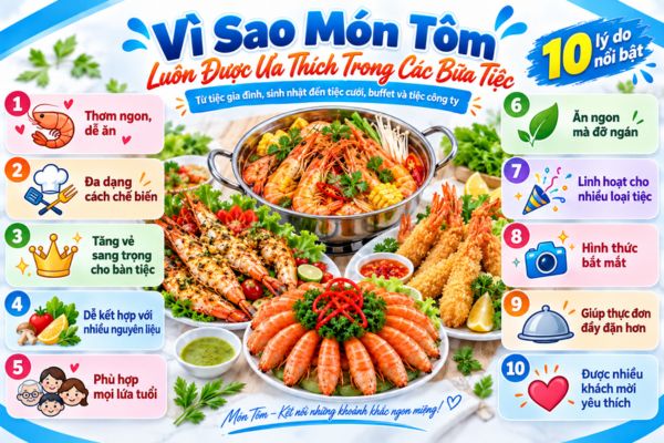 Vì sao các món làm từ tôm luôn được ưa thích trong các bữa tiệc