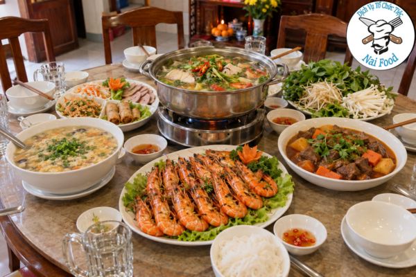 Thực đơn đám giỗ cao cấp vừa phải với tôm, bò và lẩu
